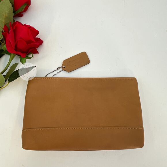 Vintage Coach Cosmetic Case Large 7172 Camel Nickel Hardware USA - Picture 1 of 10